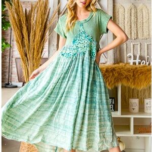 Oli & Hali Blue Green Maxi Dress with Elegant Design small fits like large xl